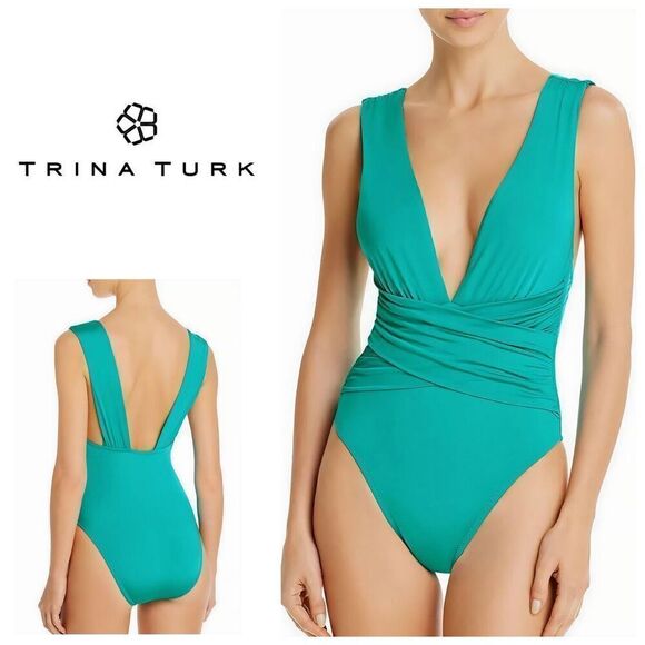 New. Trina Turk Women's Plunge Wrap Swimsuit. 10. Retails $139 - Picture 1 of 6